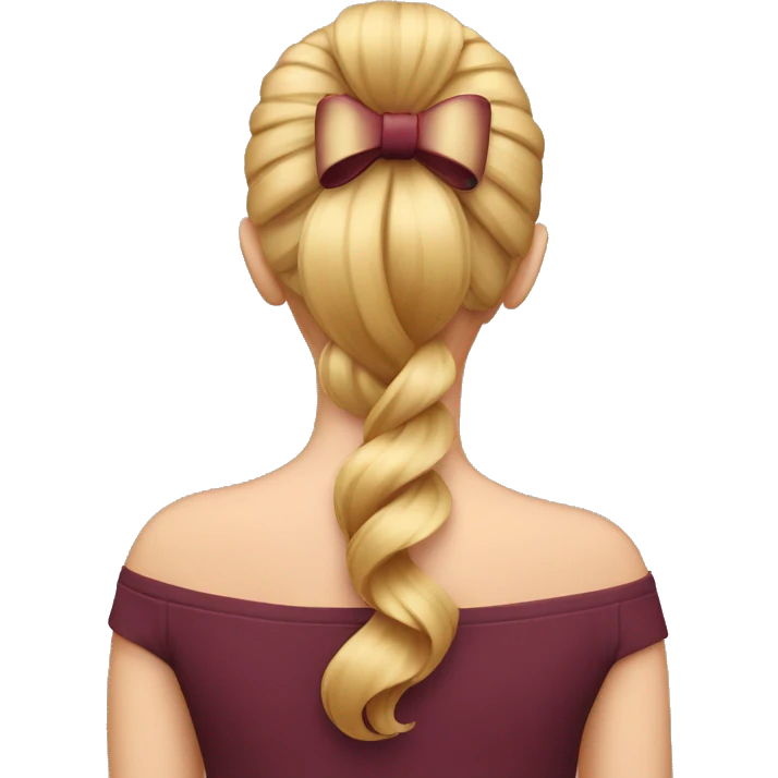 A burgundy bow in blond hair from the back  emoji