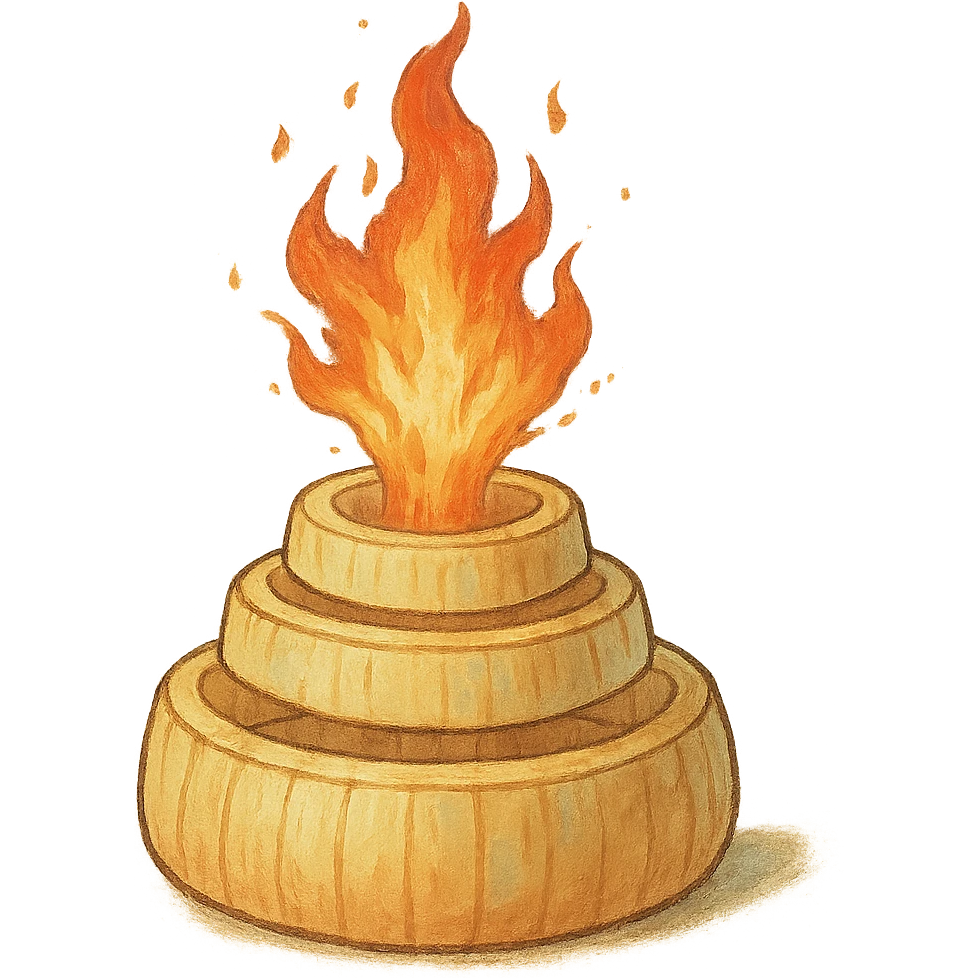 ghibli style illustration of a sliced onion volcano with fire erupting from the top emoji