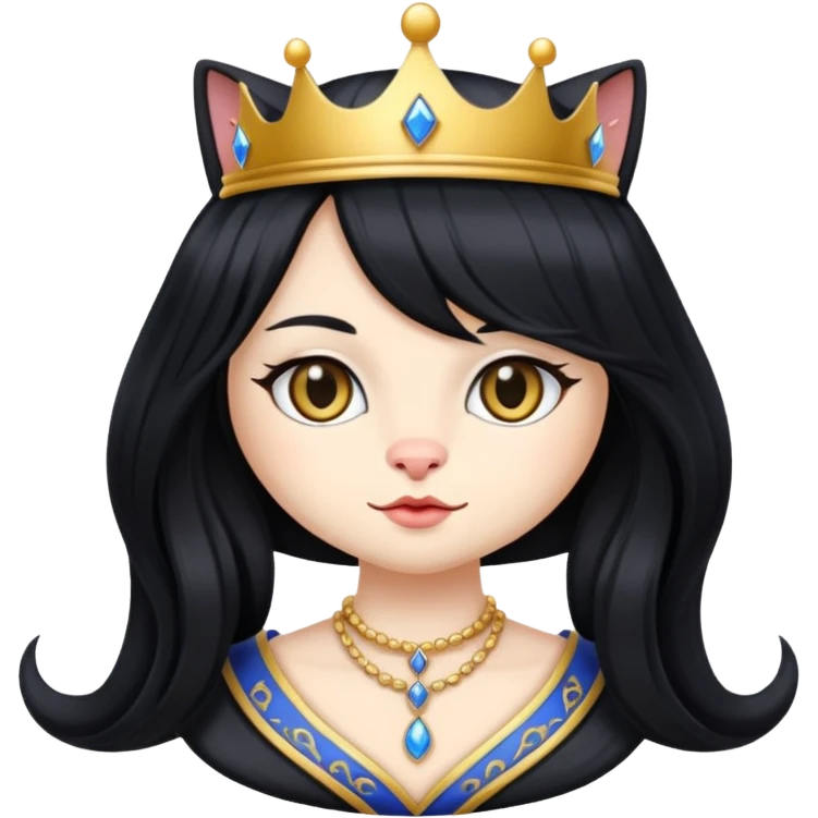 cat in royal queen attire, long flowing black wig emoji