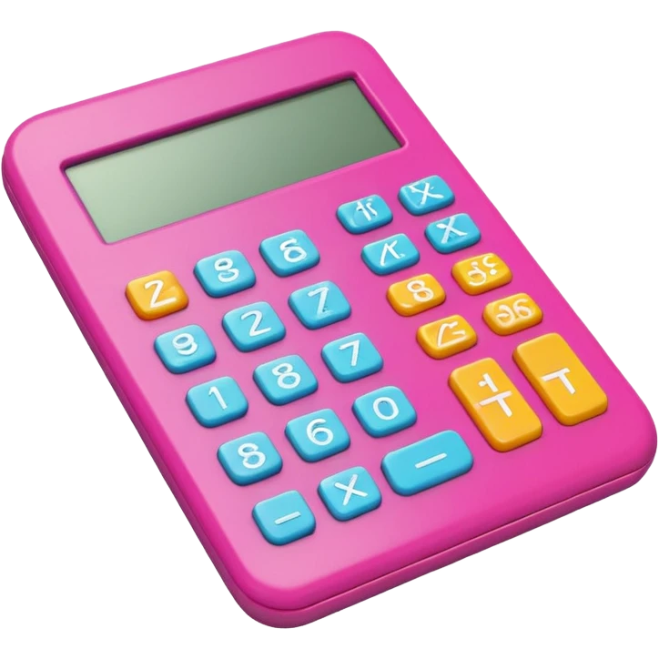 3D iPhone style emoji of a calculator with numbers on display, symbolizing calculation, vibrant colors, isolated on white background, soft shadows, high detail, playful and cute. emoji