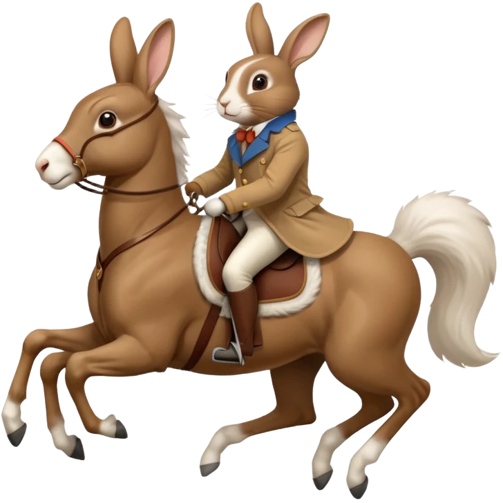 Exciting rabbit galloping on the back of 4 legs horse emoji