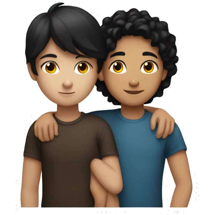 girl with dark brown hair hugging boy with black hair emoji