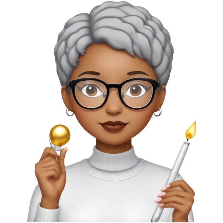 Light skinned Black girl with glasses short natural gray haircut celebrating new year’s  emoji