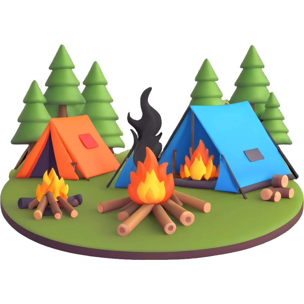 campfire burning next to camping tent emoji