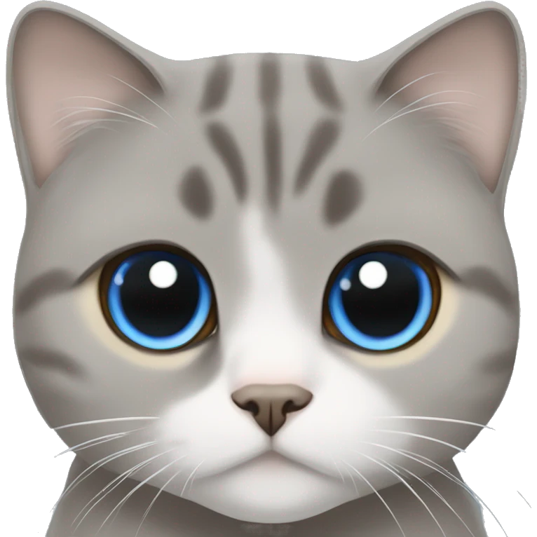Grey Scottish fold with brown eyes cuddling with beige cat with blue eyes  emoji