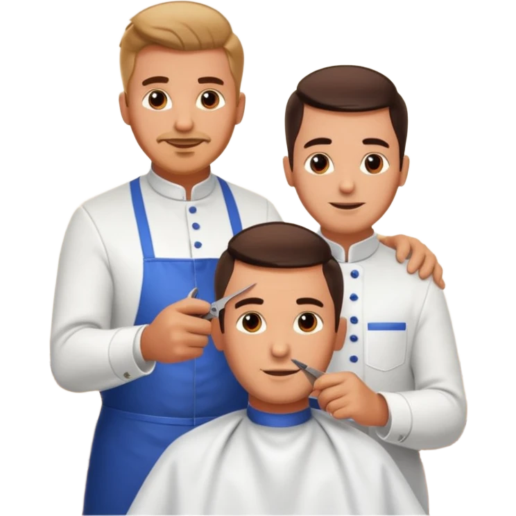 At a barbershop, the experienced barber is teaching his apprentice how to properly cut hair, offering tips on technique, customer service, and attention to detail. The mentor emphasizes the importance of precision, patience, and building trust with clients emoji