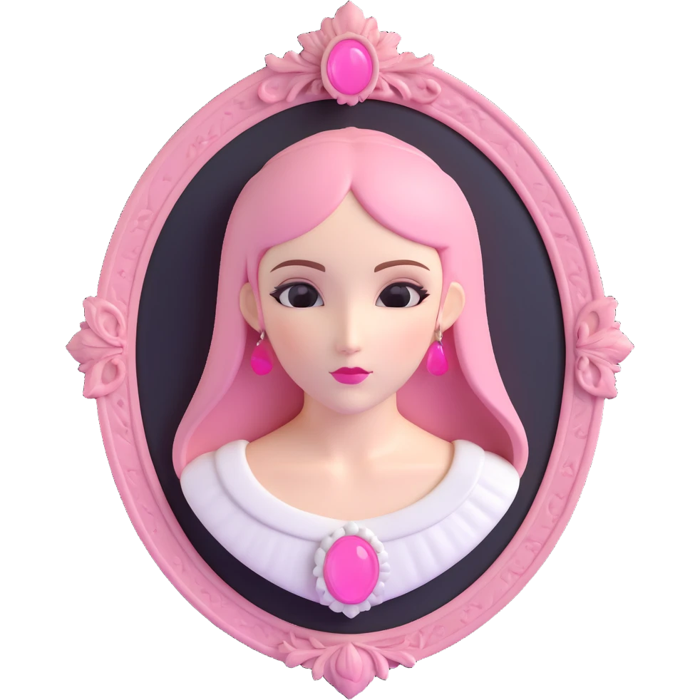 minimal 3D gothic cameo with pink accent, simple and vintage emoji