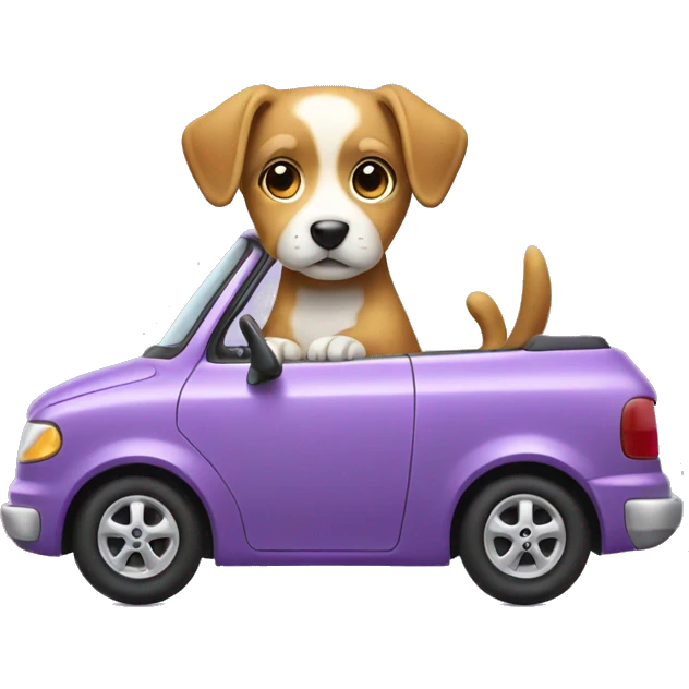 Dog driving light purple car emoji