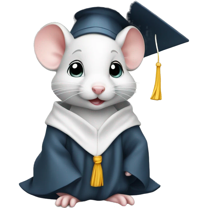 Cute little white mouse in graduation cap and gown emoji