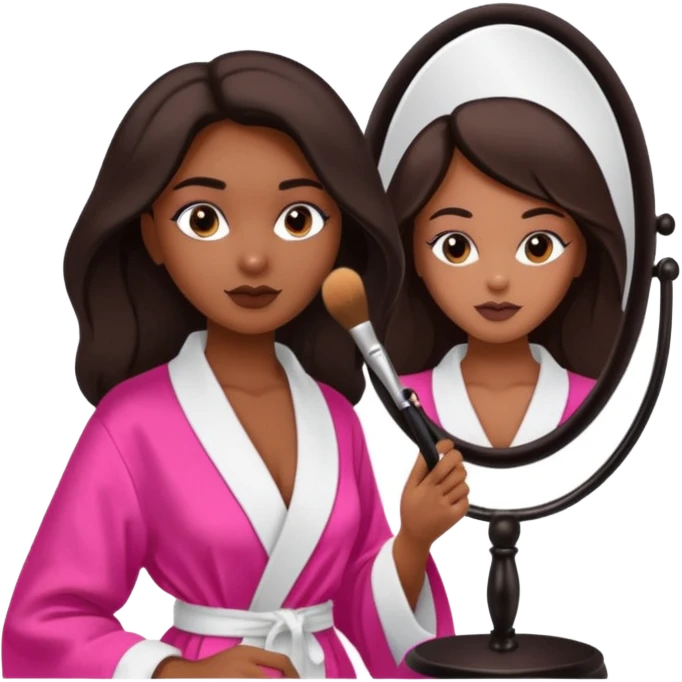 dark brown girl in victorias secret robe doing makeup emoji