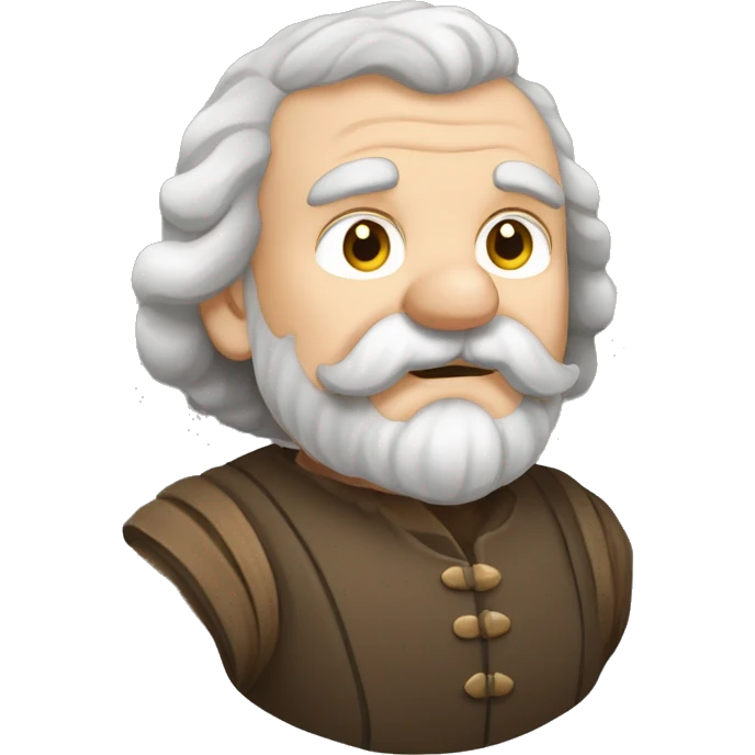 Short pudgy old man over enthusiastic face bald forehead long wavy gray and brown hair moustache Shakespearean dress vintage clothes hamlet emoji