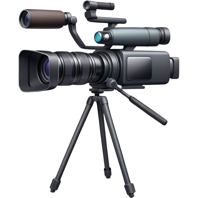 Create an emoji for video recording. Show a  single lens video camera on tripod, symbolizing the act of filming. Use modern, professional colors. Do not include any emojis or smiley faces. Make the background transparent. emoji
