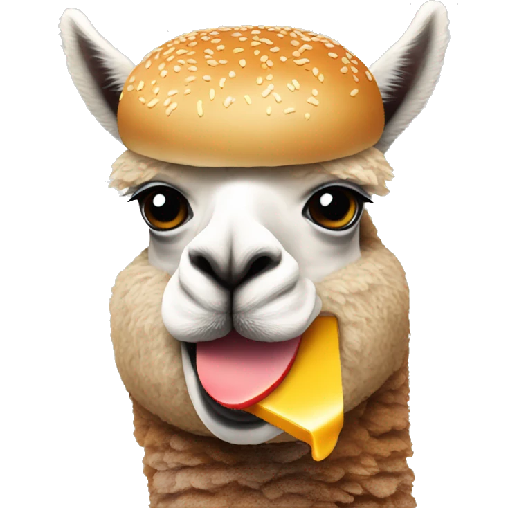An alpaca eating a burger emoji