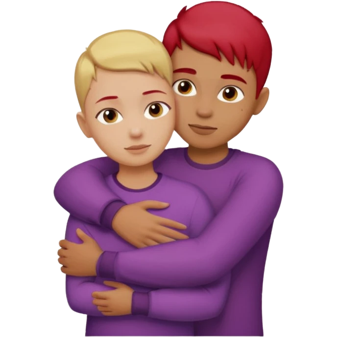 Dirty blonde buzz cut boy hugging a girl with red dye hair emoji
