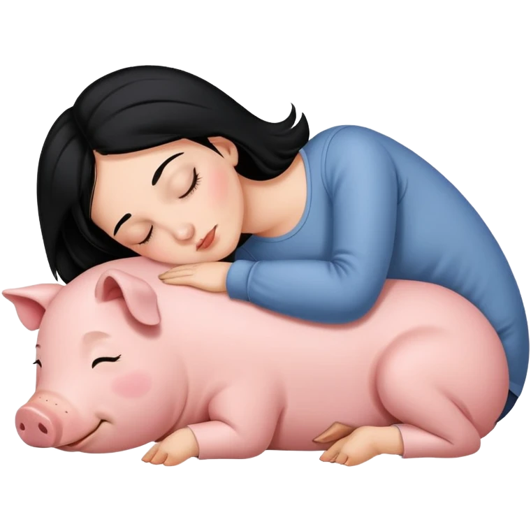 One Woman with Black hair is sleeping next to a pig emoji