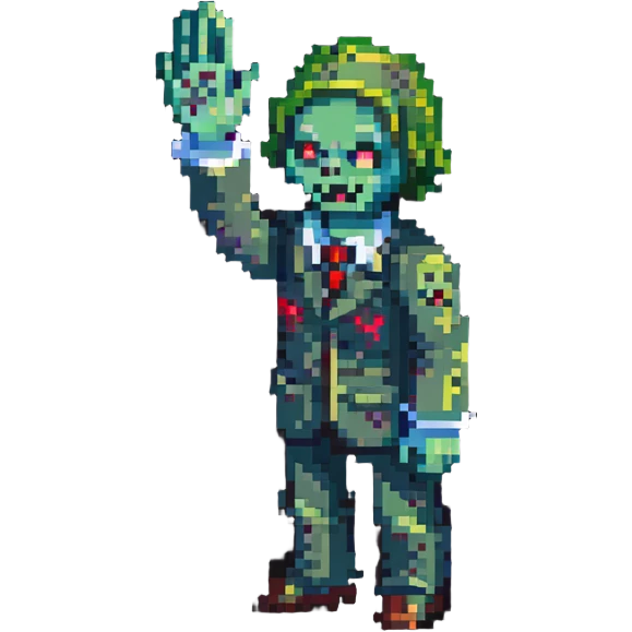 isometric zombie waving hand saying hello in Project Zomboid style emoji