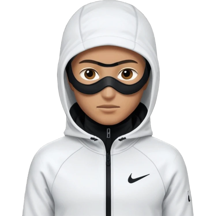 White person wearing a Nike Tex with hood and ski mask all balck emoji