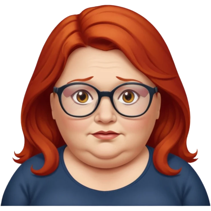 obese; older 50's ; long red hair ; women hazel eyes; glasses emoji
