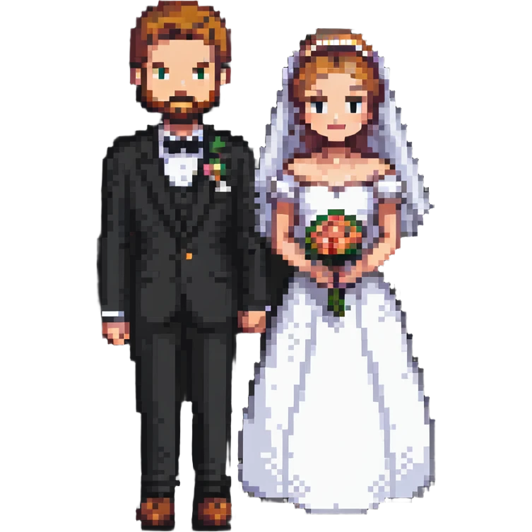 pixel art bride and groom, retro game style emoji