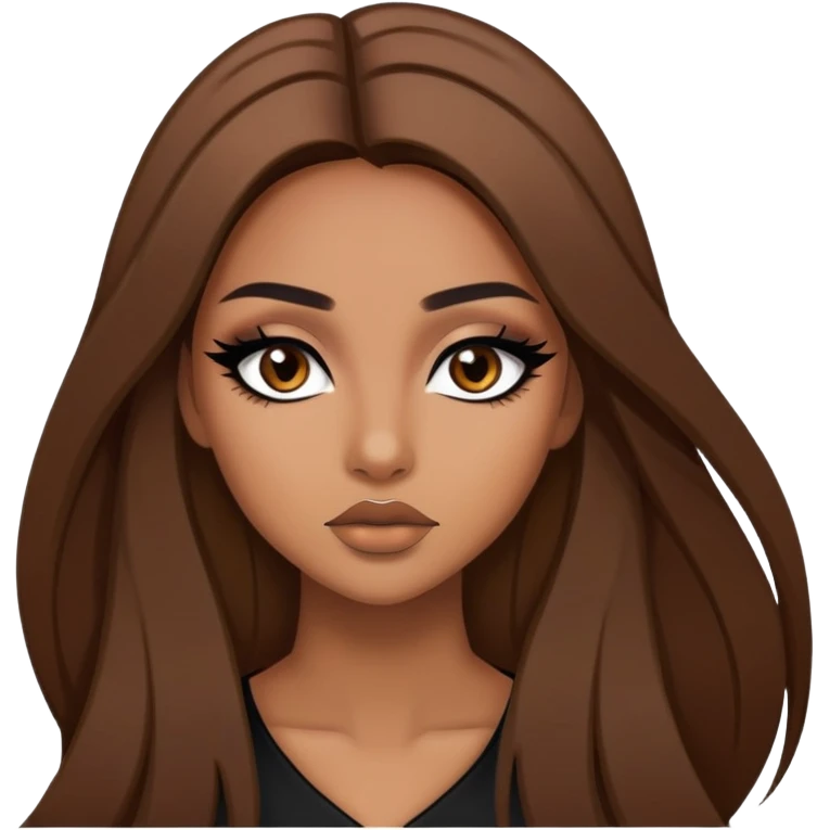 tan, brown straight hair, baddie,pretty, makeup, black eyeliner, long hair emoji