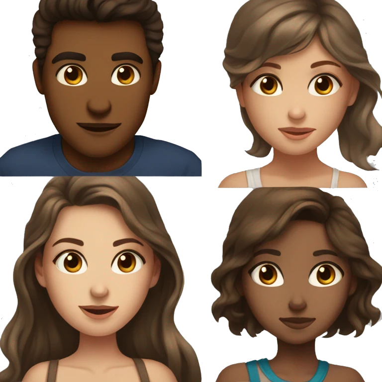 brunette man with blue eyes trying to kiss light brown girl with brown eyes and brown balayage hair  emoji
