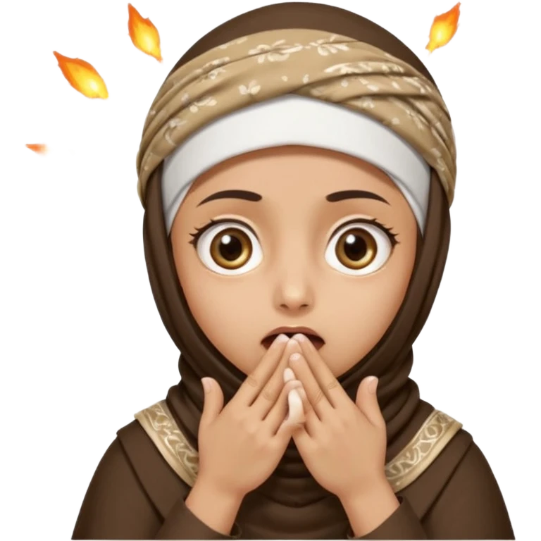 **المشهد**: وجه مصدوم، عيون كبيرة، يديه تغطيان فمه، مع "تأثير انفجار" صغير خلفه (مثل دخان أو شرر).
- **اللمسة**: قبعة تقليدية (مثل الشماغ أو الكوفية) مائلة على رأسه كرمز للبراءة!
 emoji