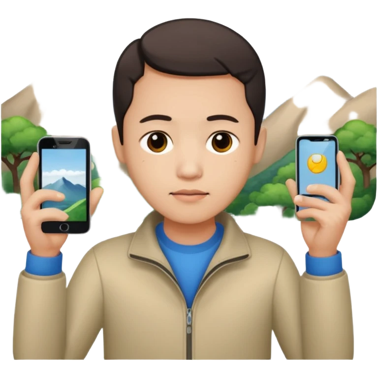 a chinese holding an smartphone with both hands in landscape mode(horizontally) on top of his forehead emoji