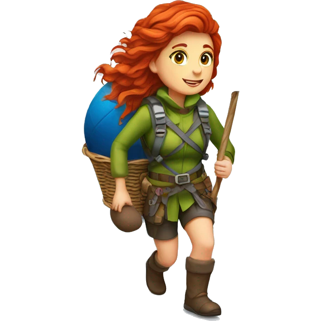 red hair female winter mountaineer climbing with Easter eggsbasket and Greek flag emoji