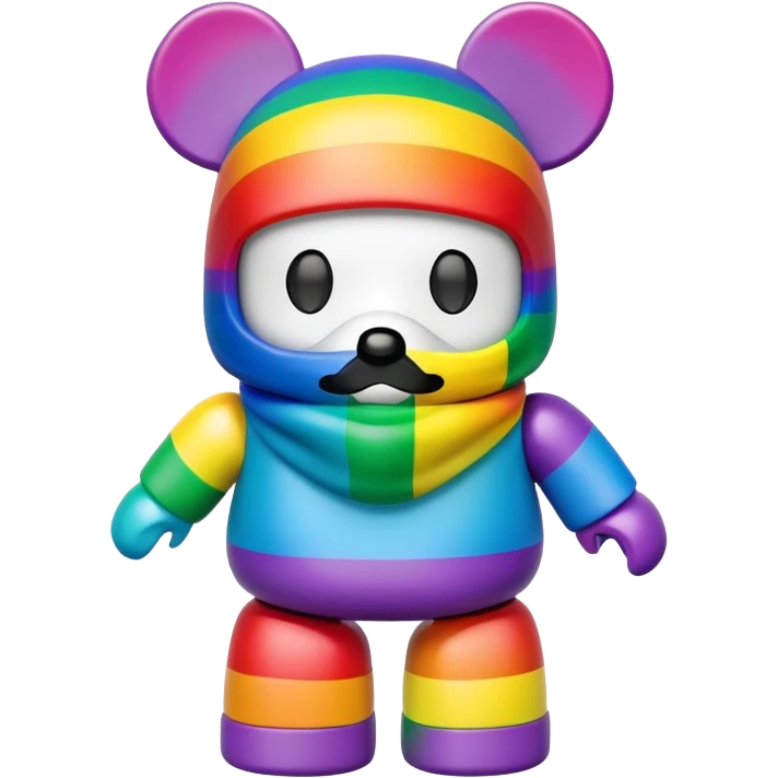 bearbrick toy wearing a rainbow colorful balaclava mask emoji