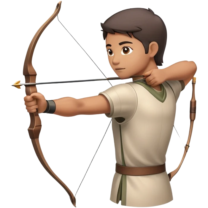 An archer drawing a bow and aiming an arrow at a target, with perfect focus and precision. The target is visible in the background, featuring concentric rings. The scene captures the concentration and skill involved in archery, emphasizing the elegance and accuracy of the sport. emoji