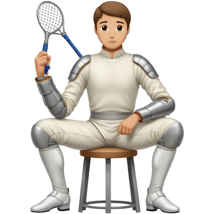 epee fencer sitting on a stool holding a fencing mask under his arm waiting for the match emoji