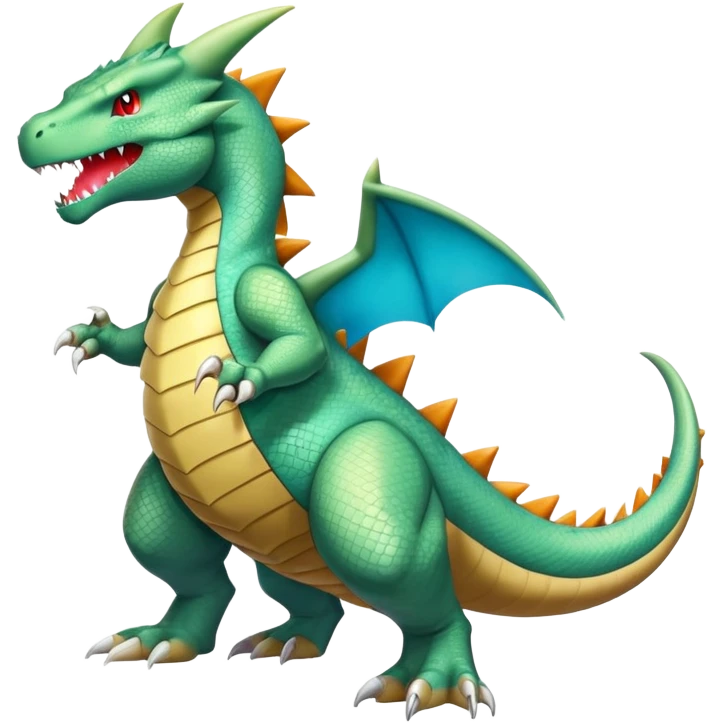 Shiny Exotic Colorful epic Tyranitar-Charizard-Dragonite-Salamence-Drudigon-Haxorus-Fakémon-hybrid-creature (full body)  emoji