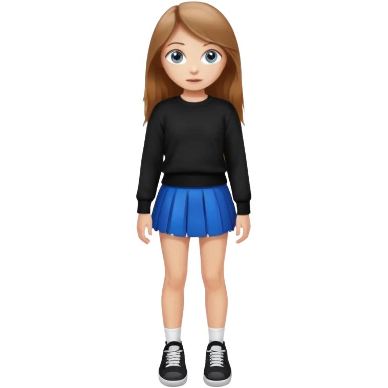 девушка с русыми длинными волосами, голубыми глазами, в черной короткой юбке и вязаной черной кофте с дырками, в белых кедах emoji