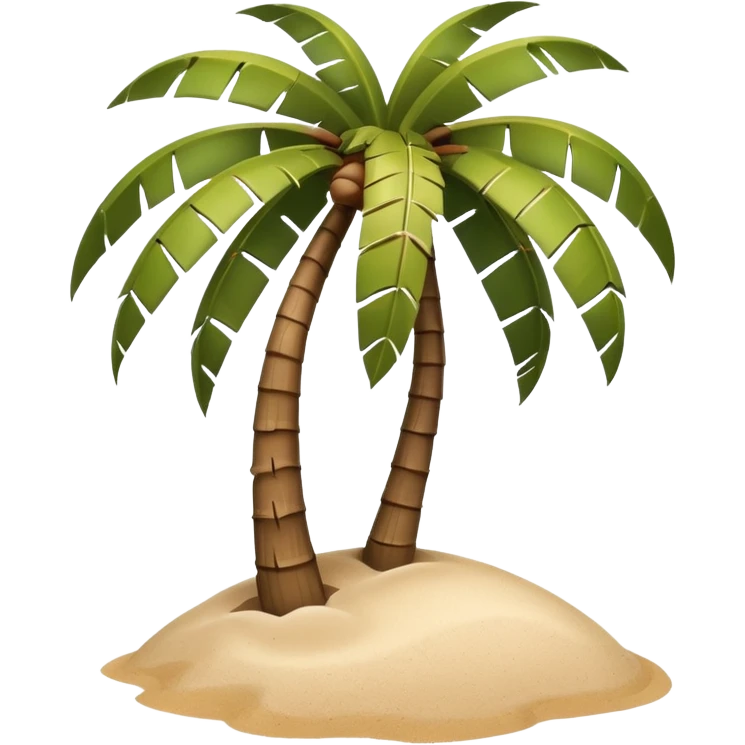 A 3D cartoon coconut palm tree with coconuts near the top and a sandy base, tropical light setting, Memoji-style realism. emoji