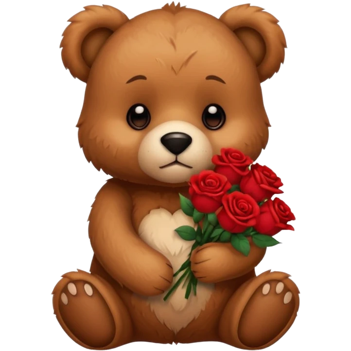 Cute bear with sad puppy dog eyes holding roses  emoji