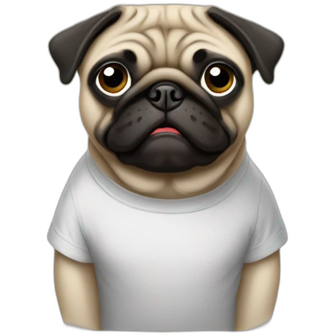 pug wearing a t-shirt emoji