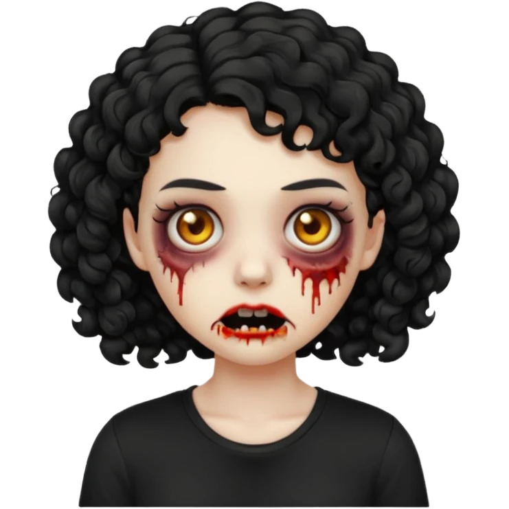 Zombie girl emoji com cabelo curto cacheado com uma blusa preta emoji