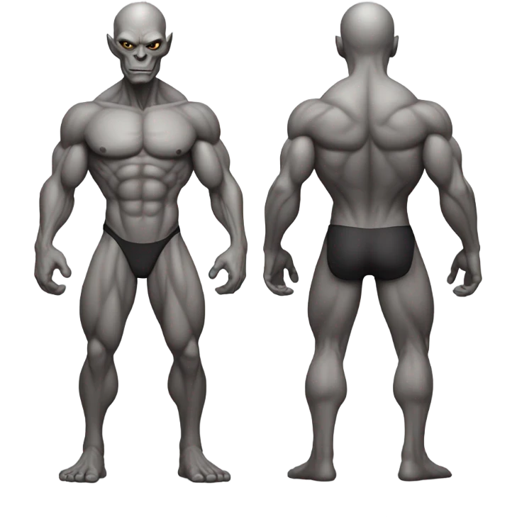 gray alien thug shirtless full, front and back view emoji