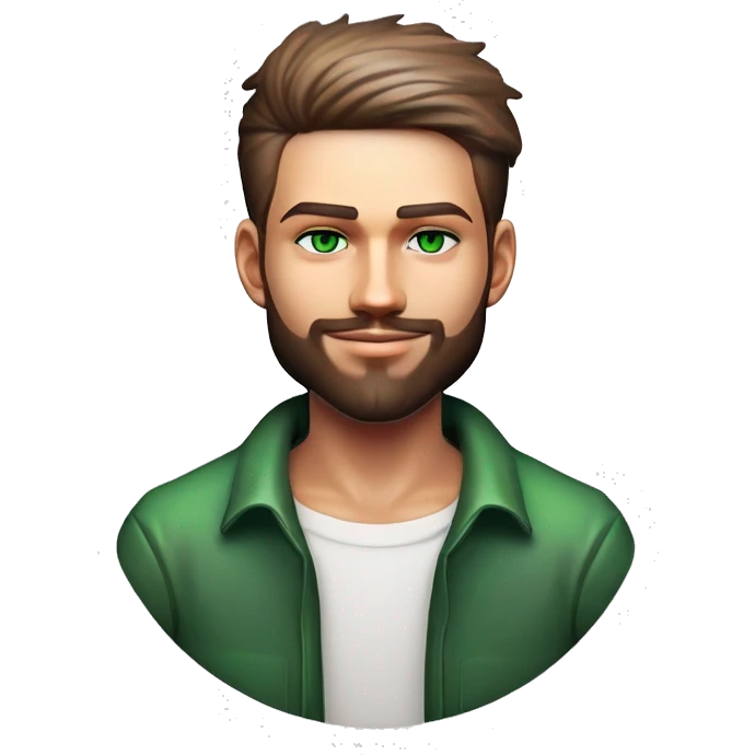 Man 21 years old, with trimmed beard, green eyes emoji