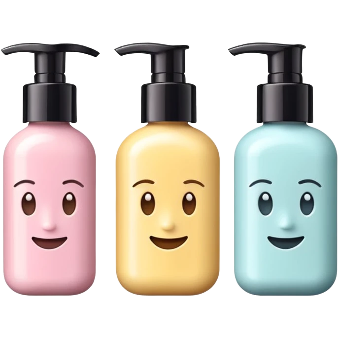 emoji of three different beauty products, with brand labels, minimalistic but luxury design (realistic), pastel colors emoji