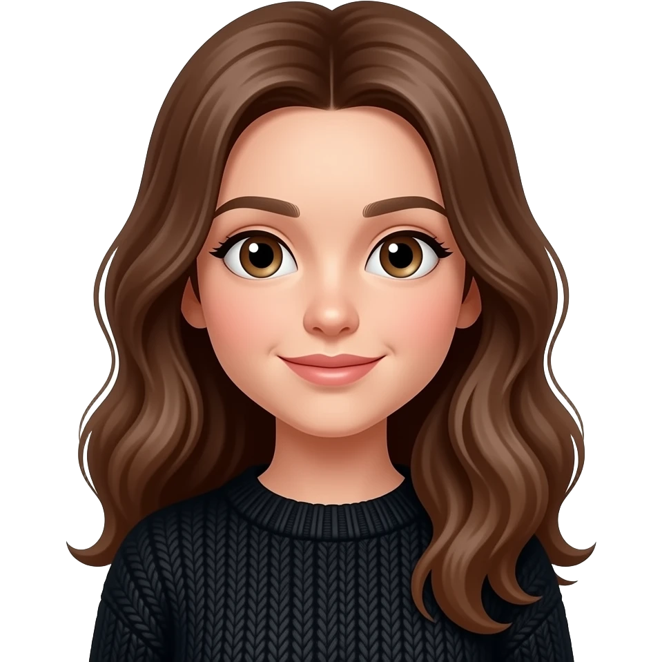 kahverengi saçlı kahverengi gözlü saçları baya uzun dalgalı saçlı güzel burun üstünde siyah bir kazak olsunlu bir kız olsun sadece yüzü olsun emoji
