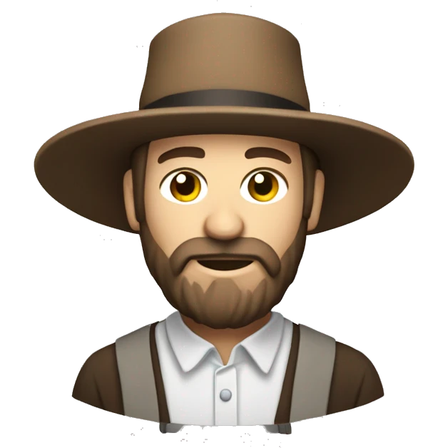 Amish man white with brown straw hat building a building with beard without a mustache holding a saw emoji