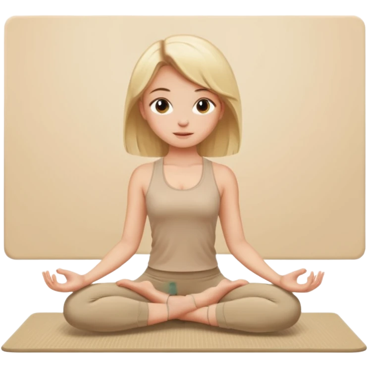 Blonde girl sitting on a beige rug doing yoga, beige clothes emoji