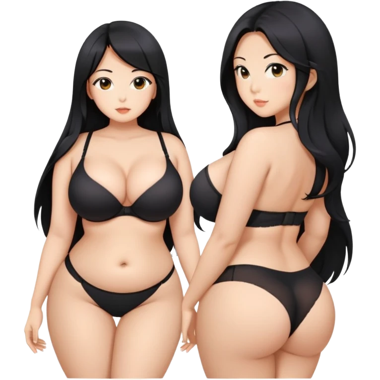 busty curvy Japanese woman with big boobs with big butt and long black hair wearing a black bra sfw emoji
