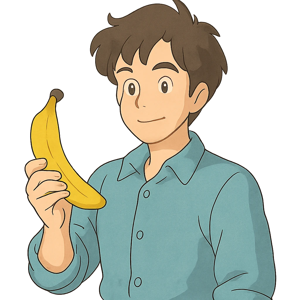 ghibli style guy holding a banana, no background emoji