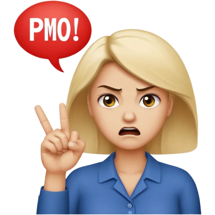 An angry lady with her finger up and the phrase “Don’t PMO” in a speech bubble  emoji