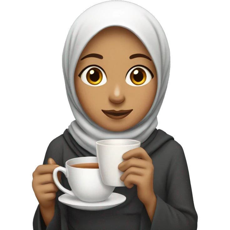 muslim girl with small brown eyes sipping tea emoji