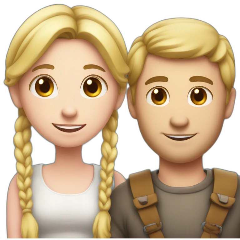 White Man loves woman with pigtails with a heart in between them, symbolizing their love emoji