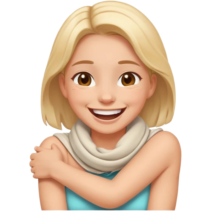 Girl with her arms wrapped around her neck laughing emoji