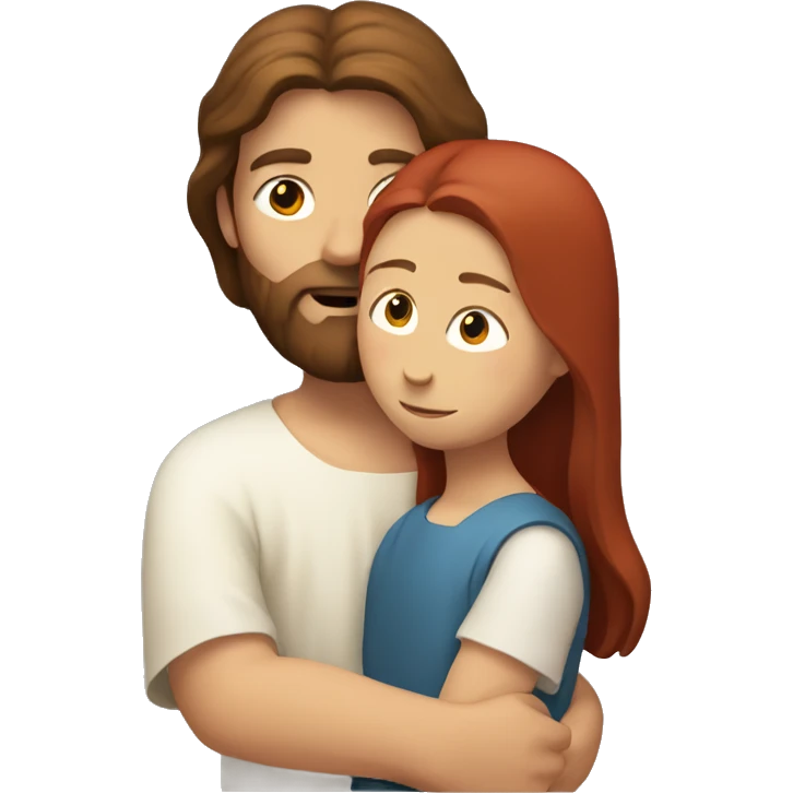 Jesus with brown hair hugging red hair child  emoji